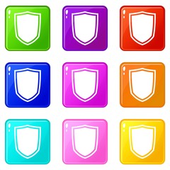 Military shield icons of 9 color set isolated vector illustration