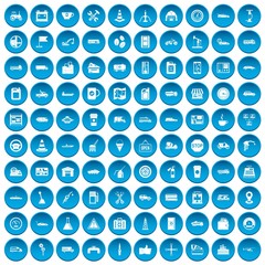 100 gas station icons set in blue circle isolated on white vector illustration