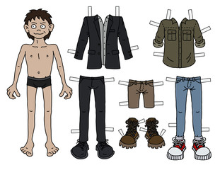 The paper doll funny boy with cutout clothes