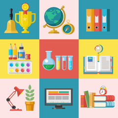 School sale. Seasonal sale of school supplies. Vector illustration.