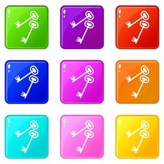 Keys icons of 9 color set isolated vector illustration