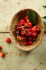 Cherries in a rustic basket