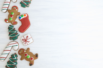Assortment of Christmas Gingerbread of White Background with Copy Space Right