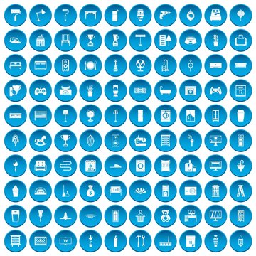 100 home icons set in blue circle isolated on white vector illustration