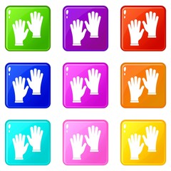 Medical gloves icons of 9 color set isolated vector illustration