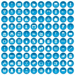 100 housework icons set in blue circle isolated on white vector illustration