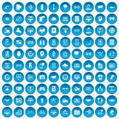 100 interface icons set in blue circle isolated on white vector illustration