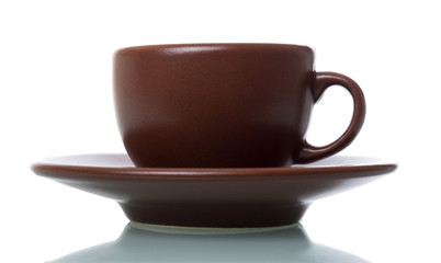 Brown ceramic Cup and saucer isolated on white