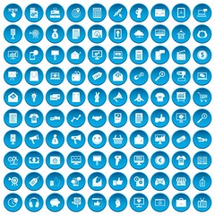 100 internet marketing icons set in blue circle isolated on white vector illustration