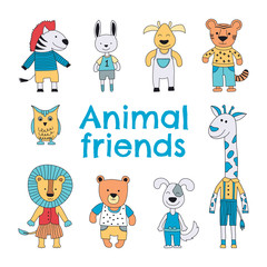 Animal characters set. Vector illustration for kids. .