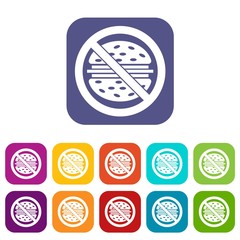 Stop fast food icons set vector illustration in flat style in colors red, blue, green, and other