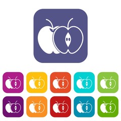 The whole apple and half icons set vector illustration in flat style in colors red, blue, green, and other