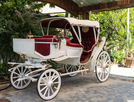 Old or antique White horse-drawn carriage mock up.