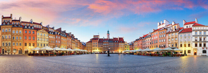 Panorama of Warsaw odl town square, Rynek Starego Miasta, Poland