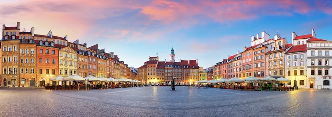 Fotobehang Panorama van Warschau odl stadsplein, Rynek van de oude stad, Polen © TTstudio