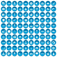 100 lorry icons set in blue circle isolated on white vector illustration