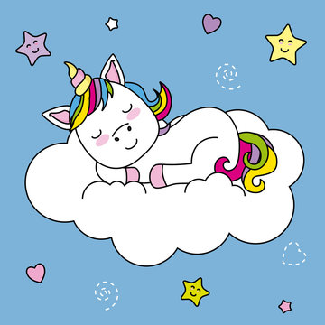 unicorn sleeping on top of a cloud