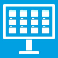 Desktop of computer with folders icon white isolated on blue background vector illustration