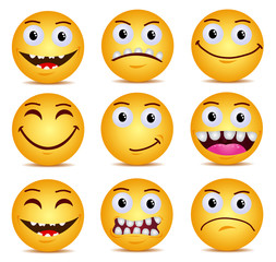 Modern yellow laughing happy smile faces