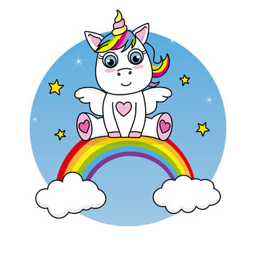 unicorn sitting on top of the rainbow
