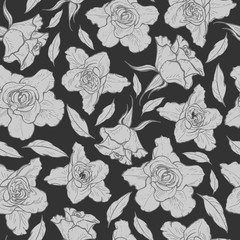 Seamless pattern of black and white graphic roses. vector illustration.