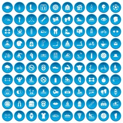 100 men health icons set in blue circle isolated on white vector illustration