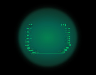 View through the optical sight. Night vision style.