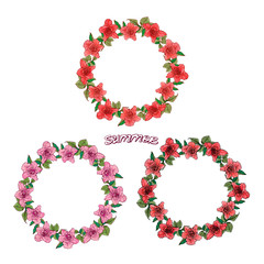 Set of round rose wreath frames for greeting text, vector illustration.