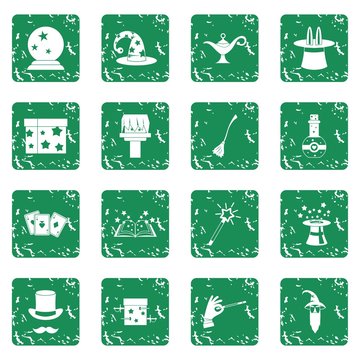 Magic icons set in grunge style green isolated vector illustration