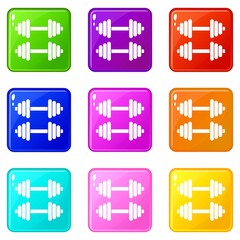 Two dumbbells icons of 9 color set isolated vector illustration