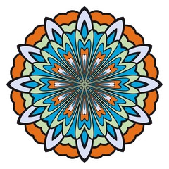 Ethnic floral ornamental mandala. Decorative art-deco design element. Hand drawn color vector illustration