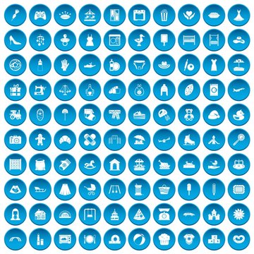 100 motherhood icons set in blue circle isolated on white vector illustration