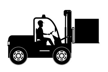 Silhouette of  African american warehouse worker loading wooden boxes