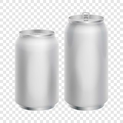 Two blank aluminum cans mockup. Realistic illustration of aluminum cans vector mockup for web