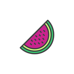 Watermelon slice filled outline icon, line vector sign, linear colorful pictogram isolated on white. Summer fruit symbol, logo illustration. Pixel perfect vector graphics