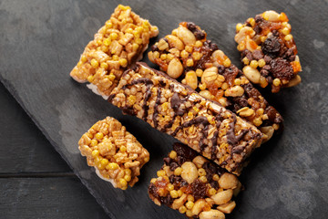 Granola bar on wooden background