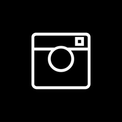 White photo machine icon on a black background