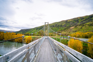 Swing bridge cross the river in autumn season