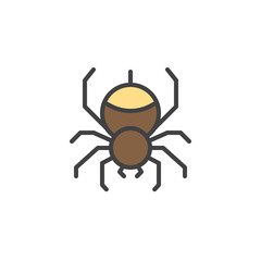 Spider filled outline icon, line vector sign, linear colorful pictogram isolated on white. Hanging spider on spiderweb symbol, logo illustration. Pixel perfect vector graphics