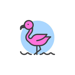 Flamingo on the beach filled outline icon, line vector sign, linear colorful pictogram isolated on white. Tropical flamingo bird symbol, logo illustration. Pixel perfect vector graphics