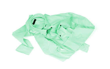 Unfolded green man shirt on white background