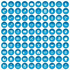 100 partnership icons set in blue circle isolated on white vector illustration