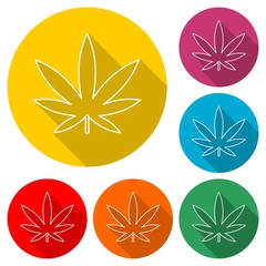 Marijuana leaf icon, color icon with long shadow