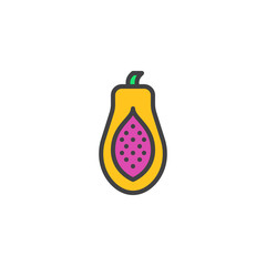Papaya fruit filled outline icon, line vector sign, linear colorful pictogram isolated on white. Exotic tropical fruit symbol, logo illustration. Pixel perfect vector graphics