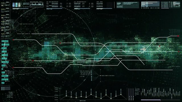 Futuristic motion element user interface information technology virtual head up display for background computer desktop screen display