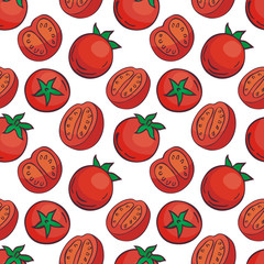 Colourful seamless pattern in doodle style with the image of fresh vegetables. Vector background.