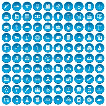100 plant icons set in blue circle isolated on white vector illustration