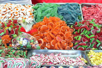 Candy pile on fair stall