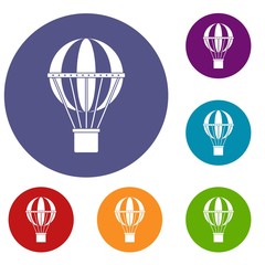 Global travel concept icons set in flat circle red, blue and green color for web