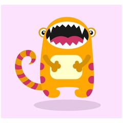 cute funny imaginary yellow jaw monster mascot cartoon character